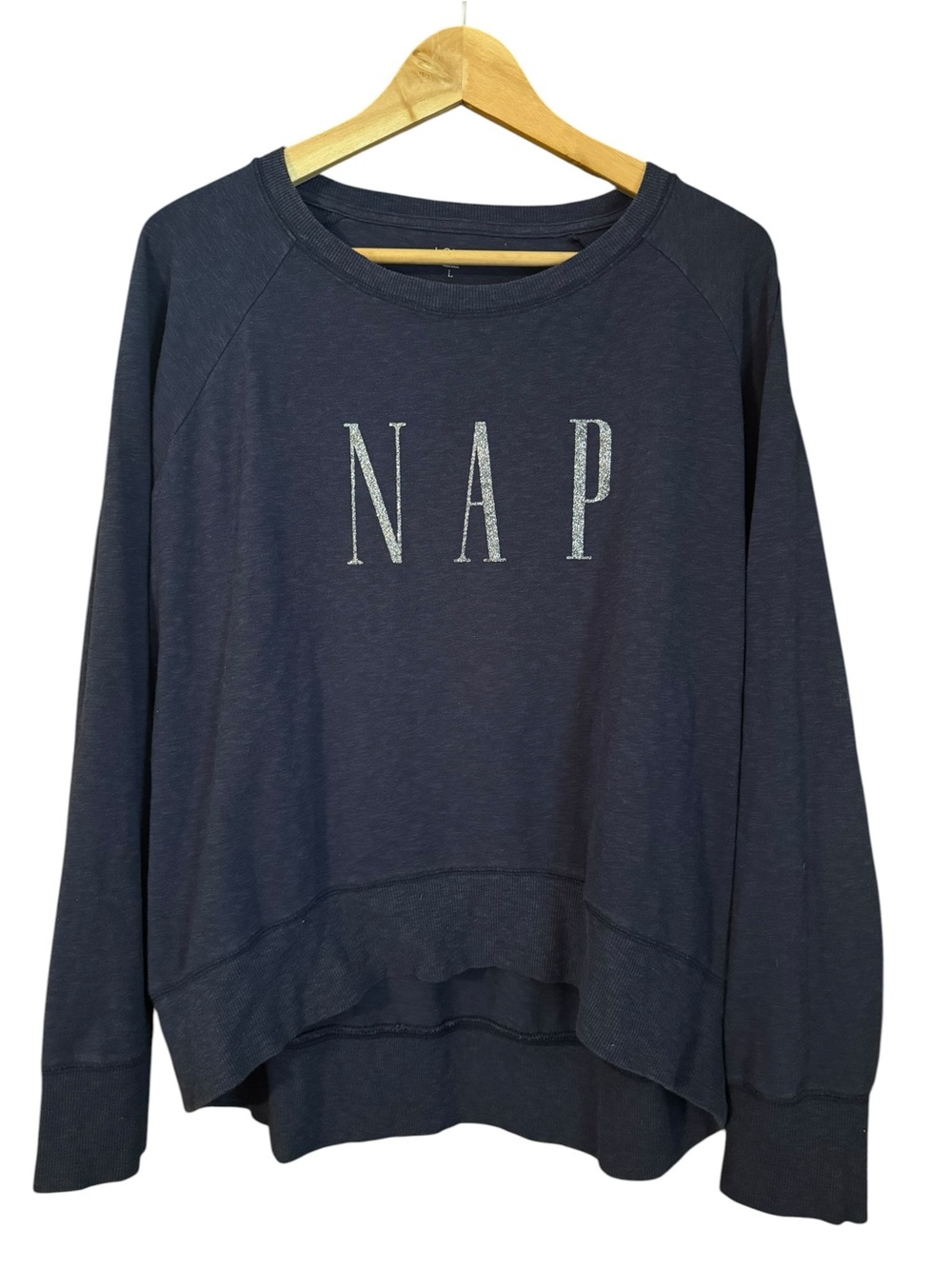 “NAP” Logo Sweatshirt Loungewear by GAP Navy Blue Silver Glitter